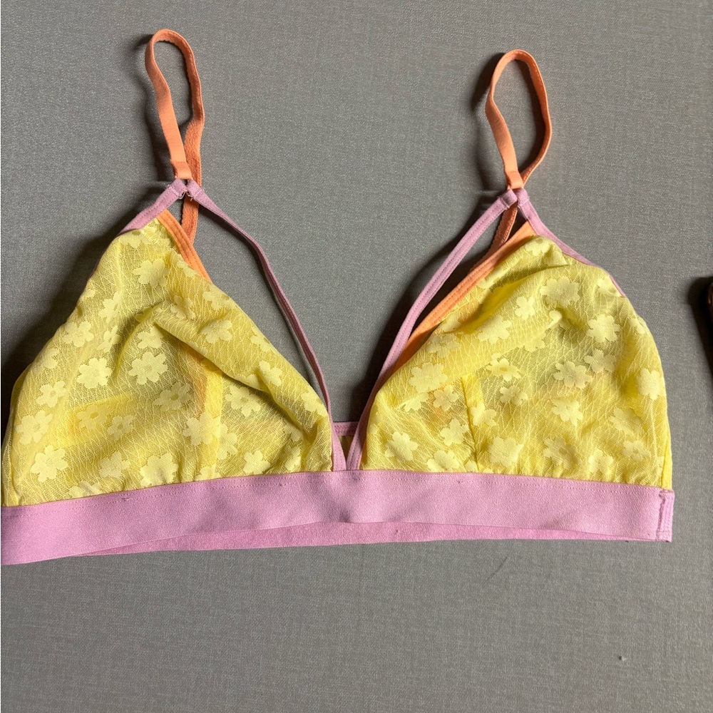 Floral Lace Bralette -  Colsie M Yellow and Pink
